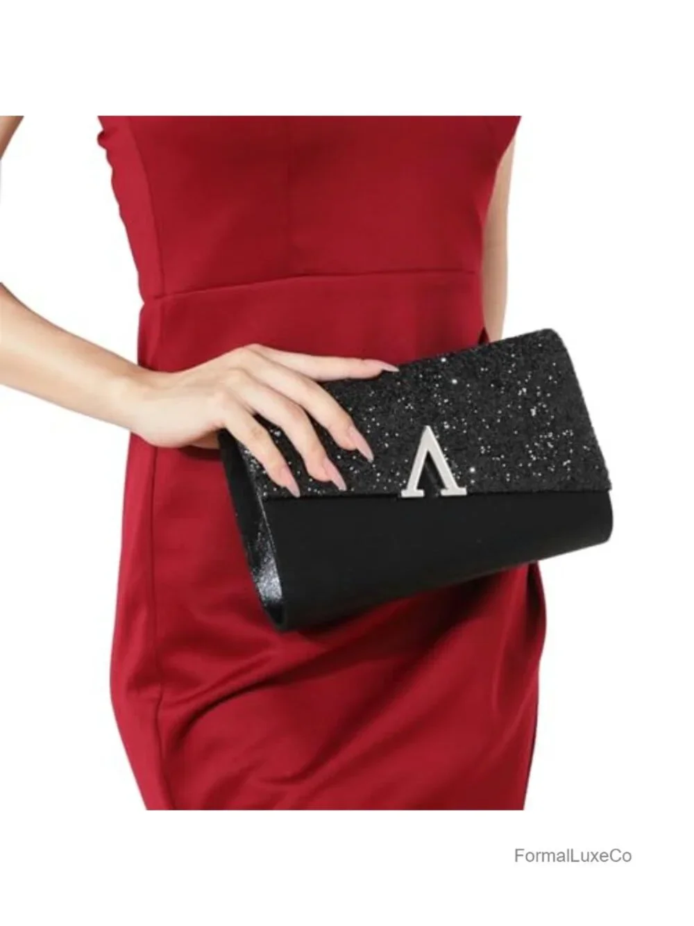 Evening Clutch Purse with Rhinestone Jewelry Set - Wedding Party Bag